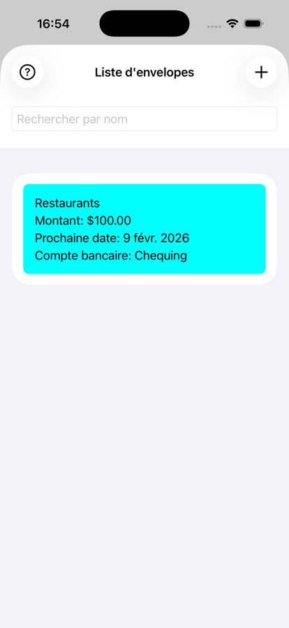 Envelope budgeting screen
