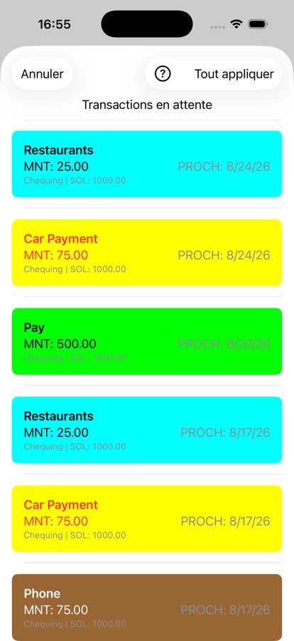 Pending transactions screen